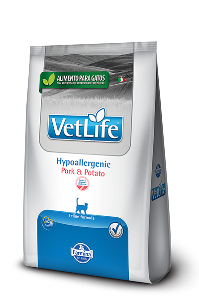 Bolsa de Farmina Vet Life Hypoallergenic Pork & Potato para gatos, vista frontal