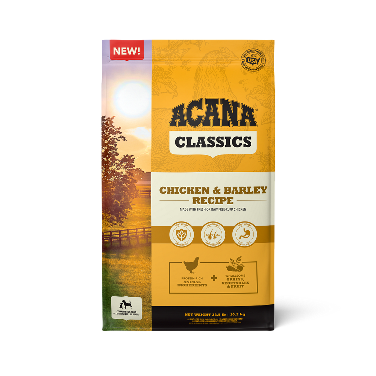 Saco de concentrado ACANA Classics Pollo y Cebada para perros, vista frontal