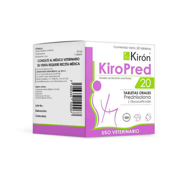 Caja de KiroPred 20 con 20 tabletas de prednisolona para perros y gatos