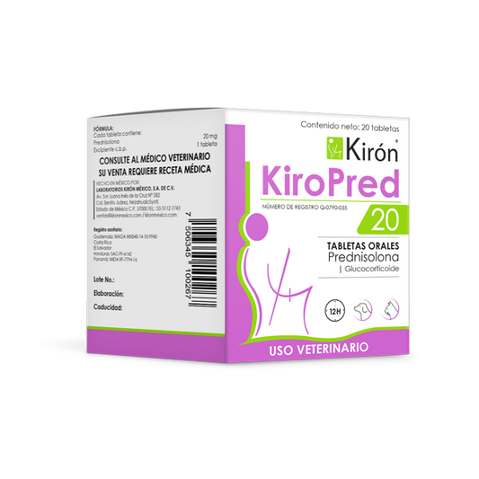 Caja de KiroPred 20 con 20 tabletas de prednisolona para perros y gatos