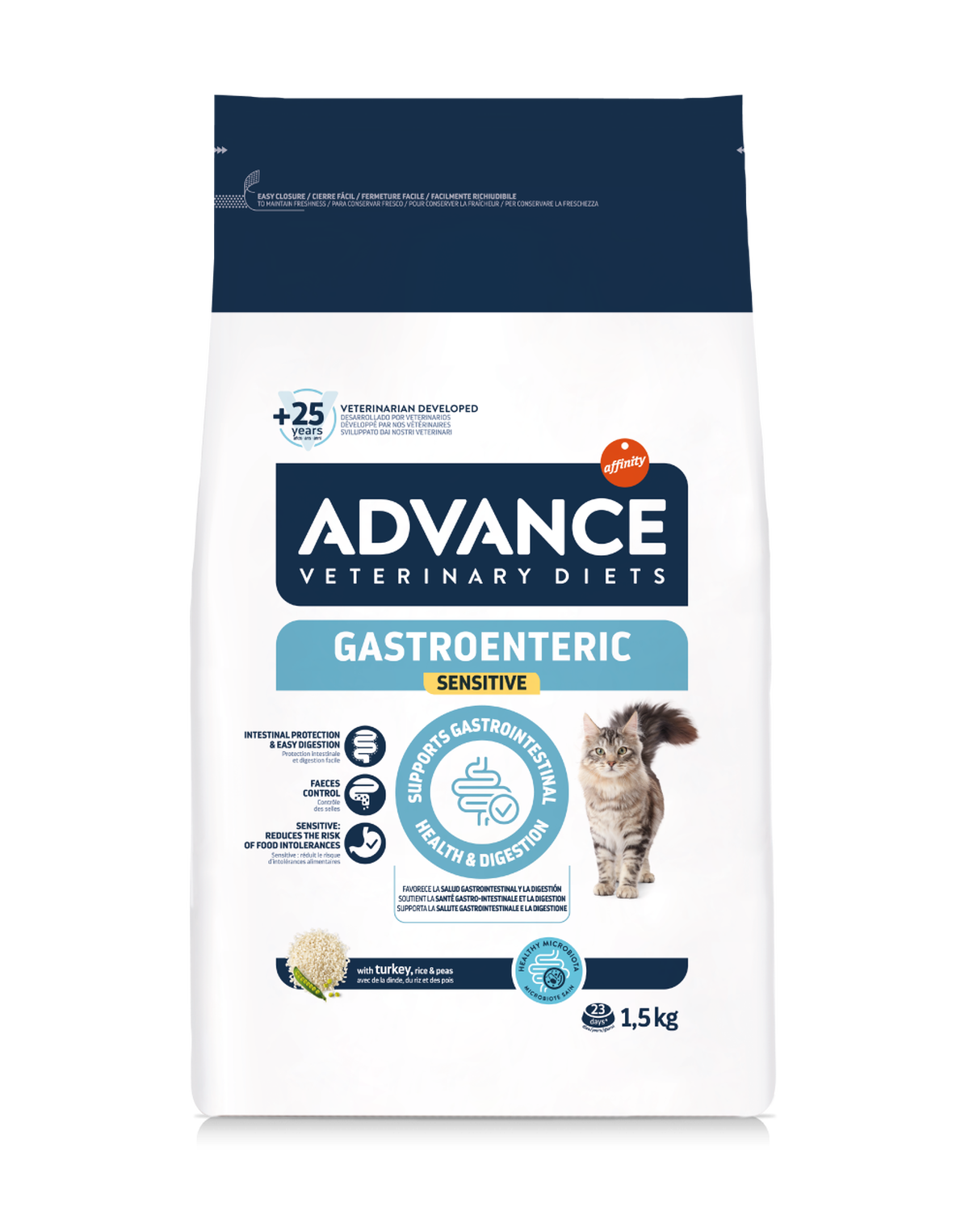 Bolsa de Advance Veterinary Diets Gastroenteric Sensitive para gatos 1.5 kg, vista frontal