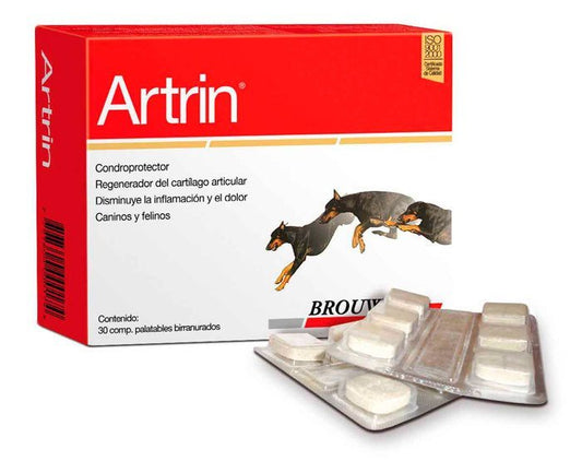 Artrin | Suplemento condroprotector para perros y gatos – 30 tabletas - Pet Republic GTBROUWERBlister de 6 comprimidos