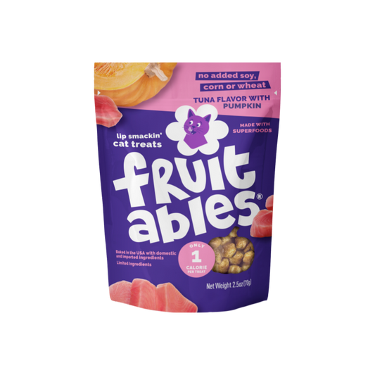 Premios para gatos Fruitables Atún y Calabaza, bolsa de 2.5 oz de frente