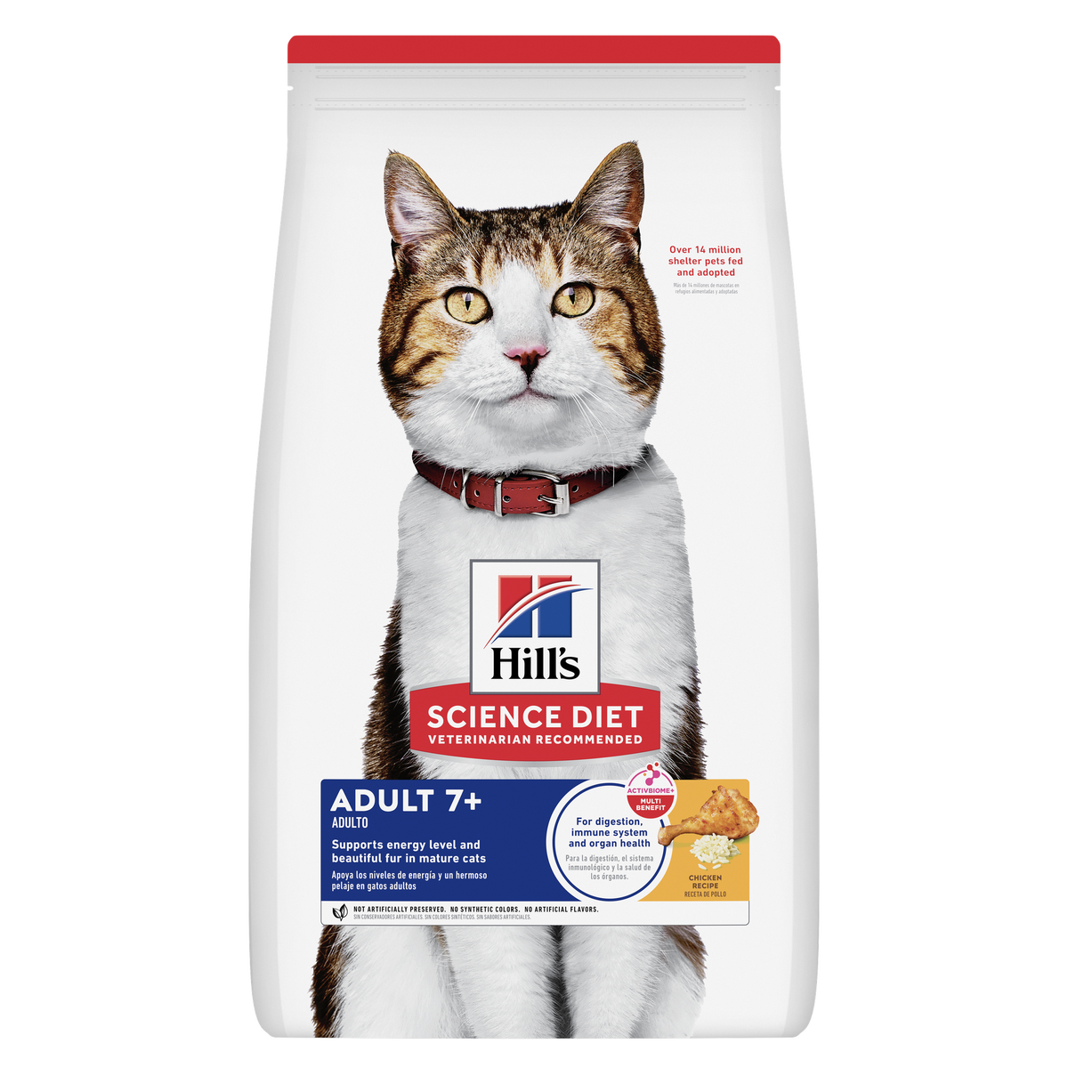 Bolsa de Hill's Science Diet Adult 7+ con pollo para gatos senior, vista frontal