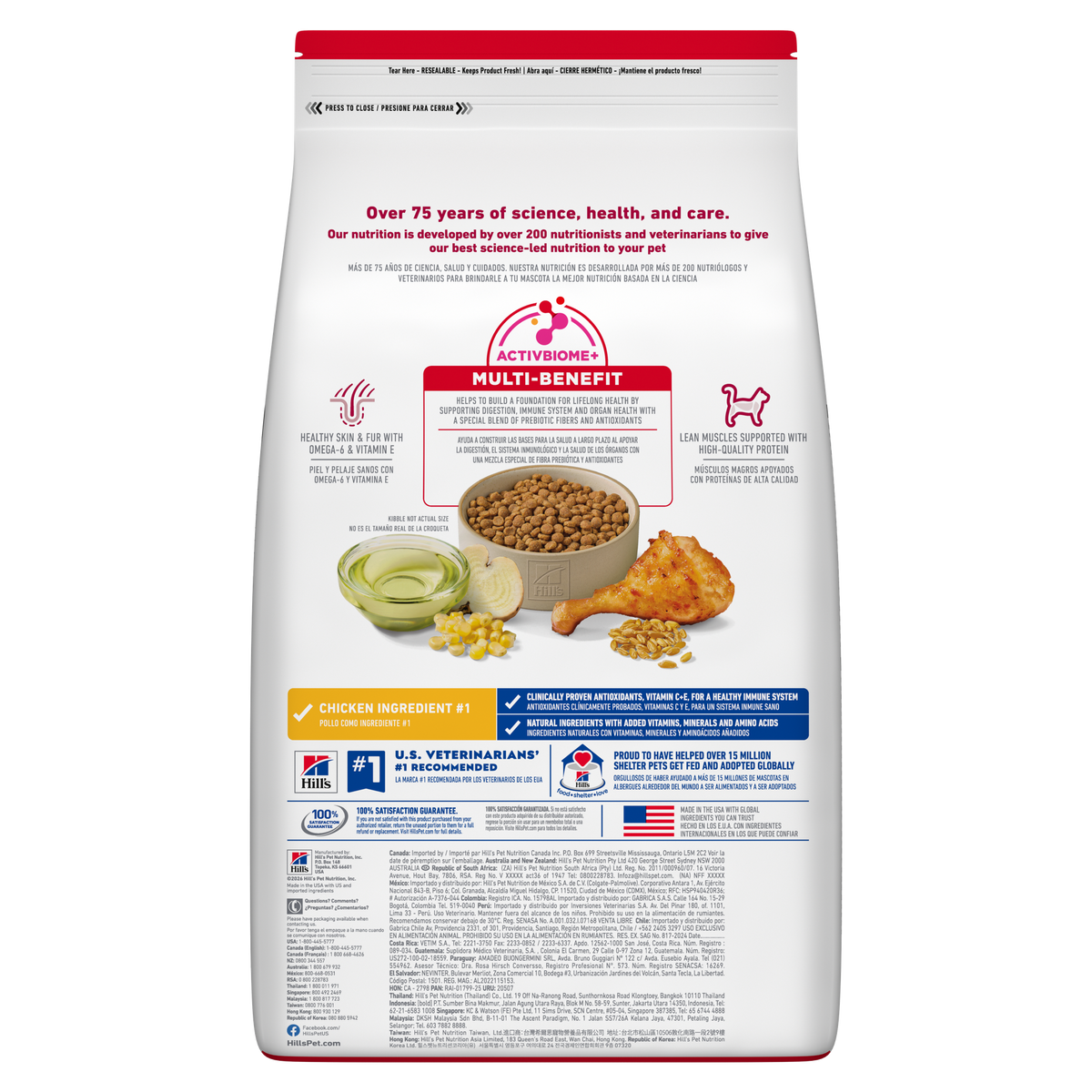 Parte trasera de la bolsa Hill's Science Diet Adult para gatos