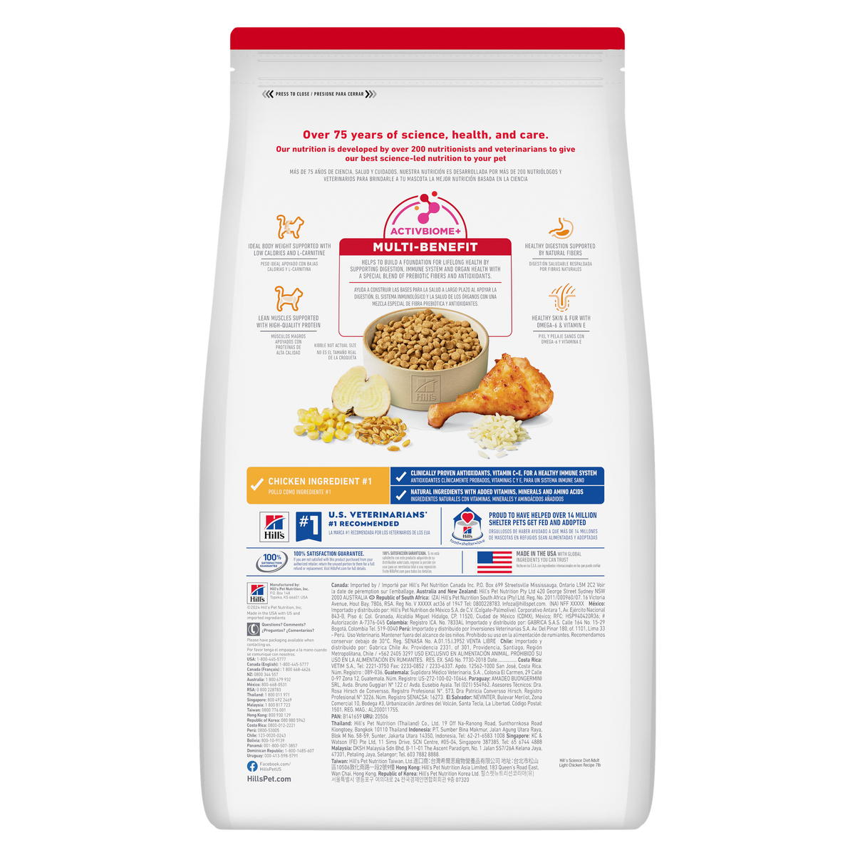 Parte trasera de la bolsa Hill's Science Diet Adult Light para gatos