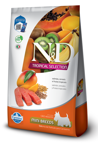 Bolsa de N&D Tropical Selection Salmón para perros adultos mini, vista frontal