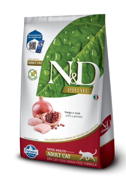 Bolsa de N&D Prime Pollo y Granada para gatos adultos, vista frontal
