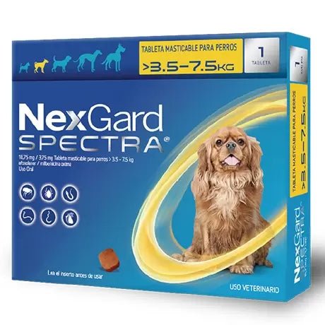 NexGard Spectra S 3.6  - 7.5 kg | Antipulgas, garrapatas y gusano barrenador - Pet Republic GTNexGard Spectra