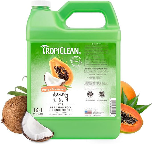 TropiClean Papaya & Coconut 2‑in‑1 Shampoo y acondicionador | Perro y Gato - Pet Republic GTTropiClean1 GALON